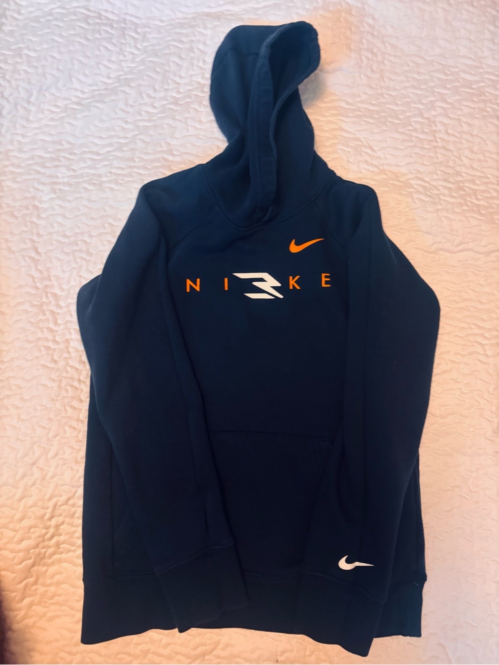 Nike Boys Navy Blue Hoodie with Orange & White Logos